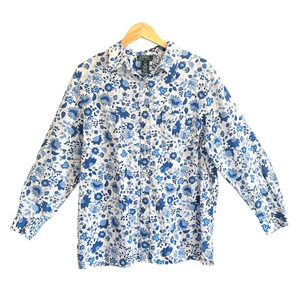 LAUREN Ralph Lauren Blue Floral Button Down 100% Cotton 2X Women's Size 2X